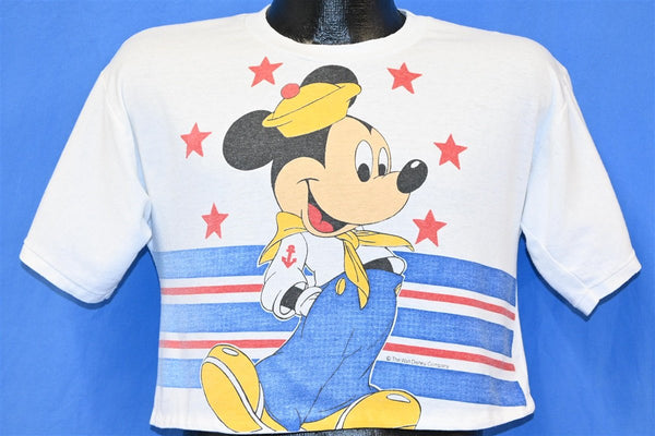 Vintage Mickey Mouse Cropped Graphic T Shirt 90s Navy Blue and