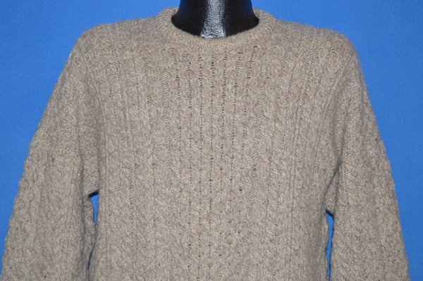 80s Carraig Donn Irish Aran Fisherman Wool Sweater Large - The