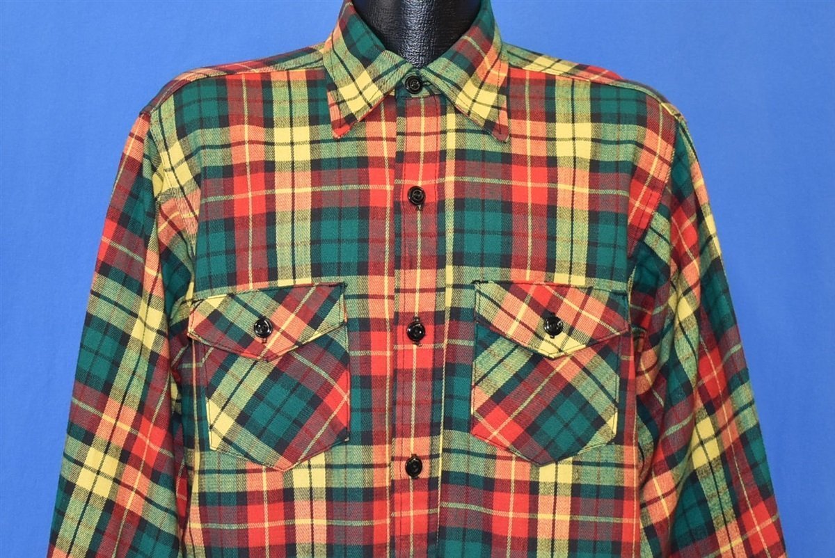60s Frostproof Green Red Yellow Plaid Shirt Large 60s Frostproof Green Red Yellow Plaid Shirt Large