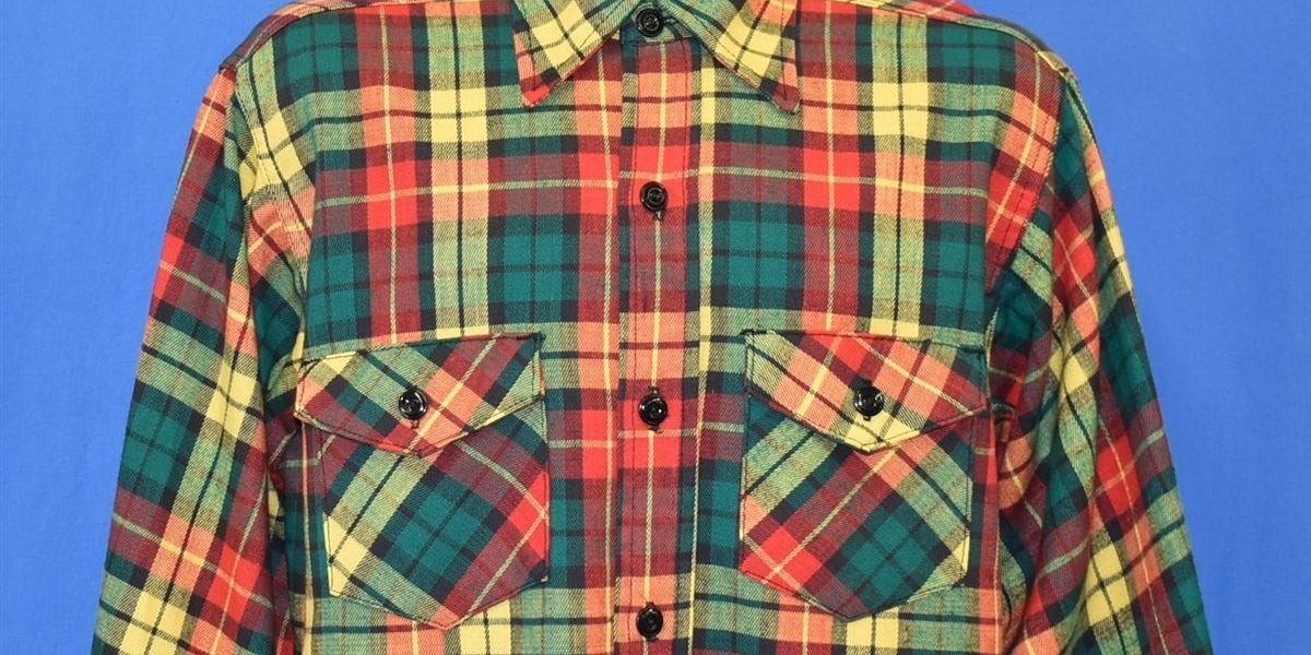 60s Frostproof Green Red Yellow Plaid Shirt Large 60s Frostproof Green Red Yellow Plaid Shirt Large