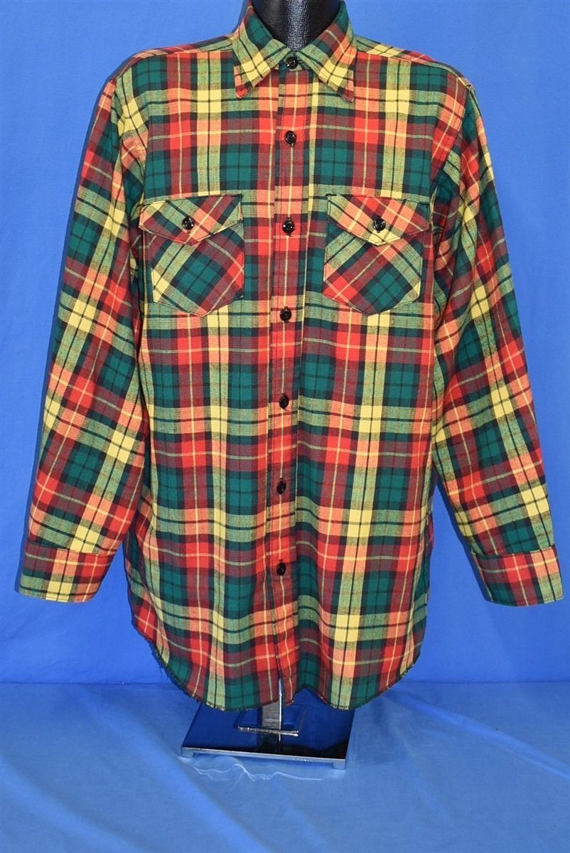 60s Frostproof Green Red Yellow Plaid Shirt Large 60s Frostproof Green Red Yellow Plaid Shirt Large