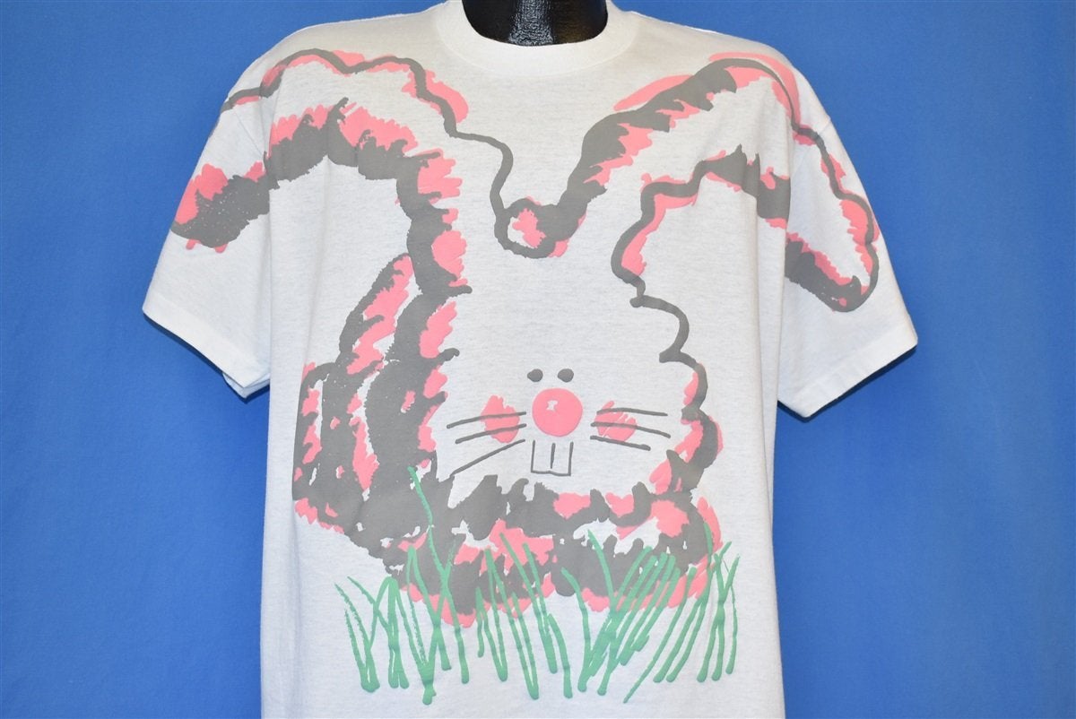 vtg 80s BUNNY RABBIT CUTE PUFFY PAINT CARTOON EASTER BUNNIES PASTEL t ...