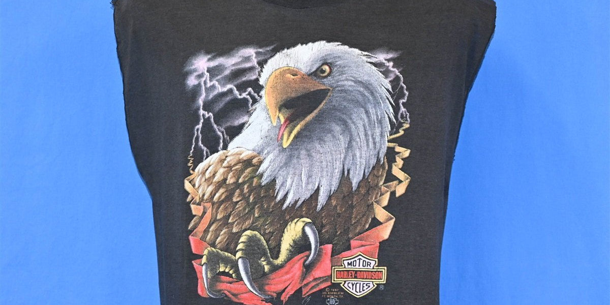 80s Harley Davidson 3D Emblem Bald Eagle Muscle t-shirt Large
