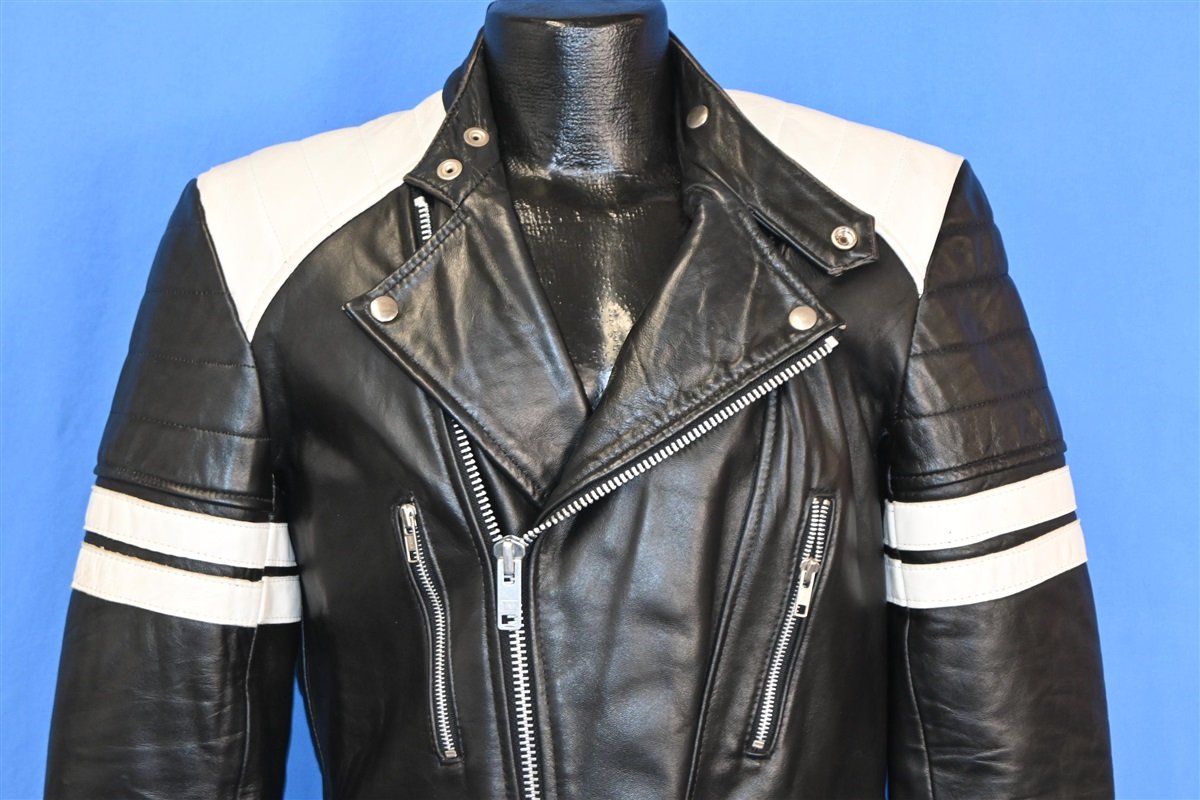 80s Leather Black White Motorcycle Racer Jacket Small – The