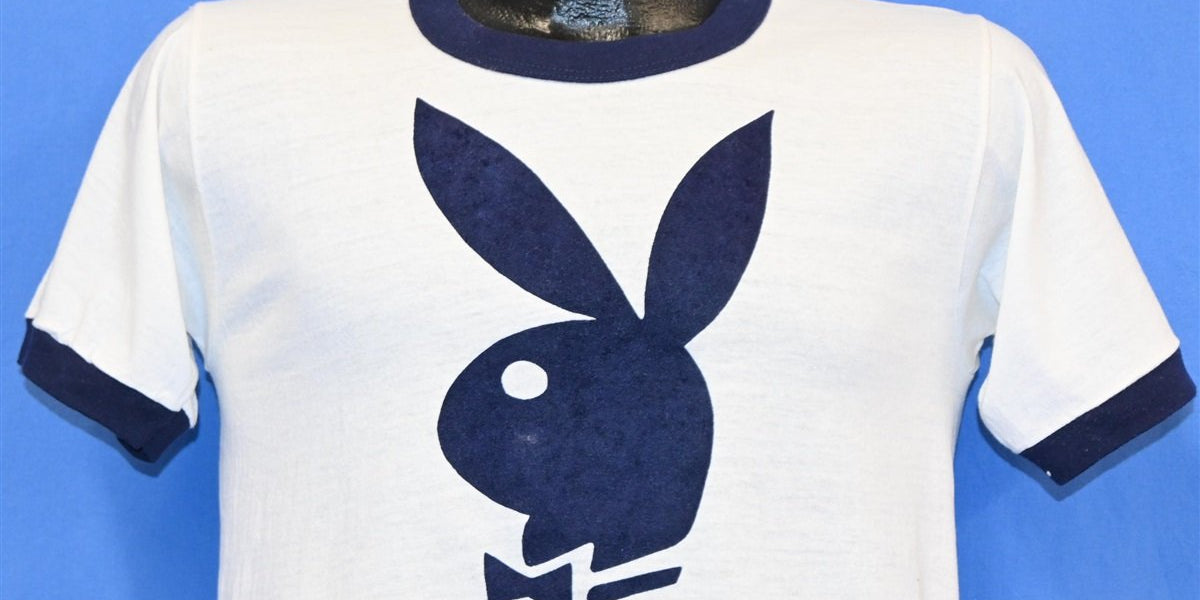 70s Playboy Bunny Flocked Logo Magazine Ringer t-shirt Small – The 