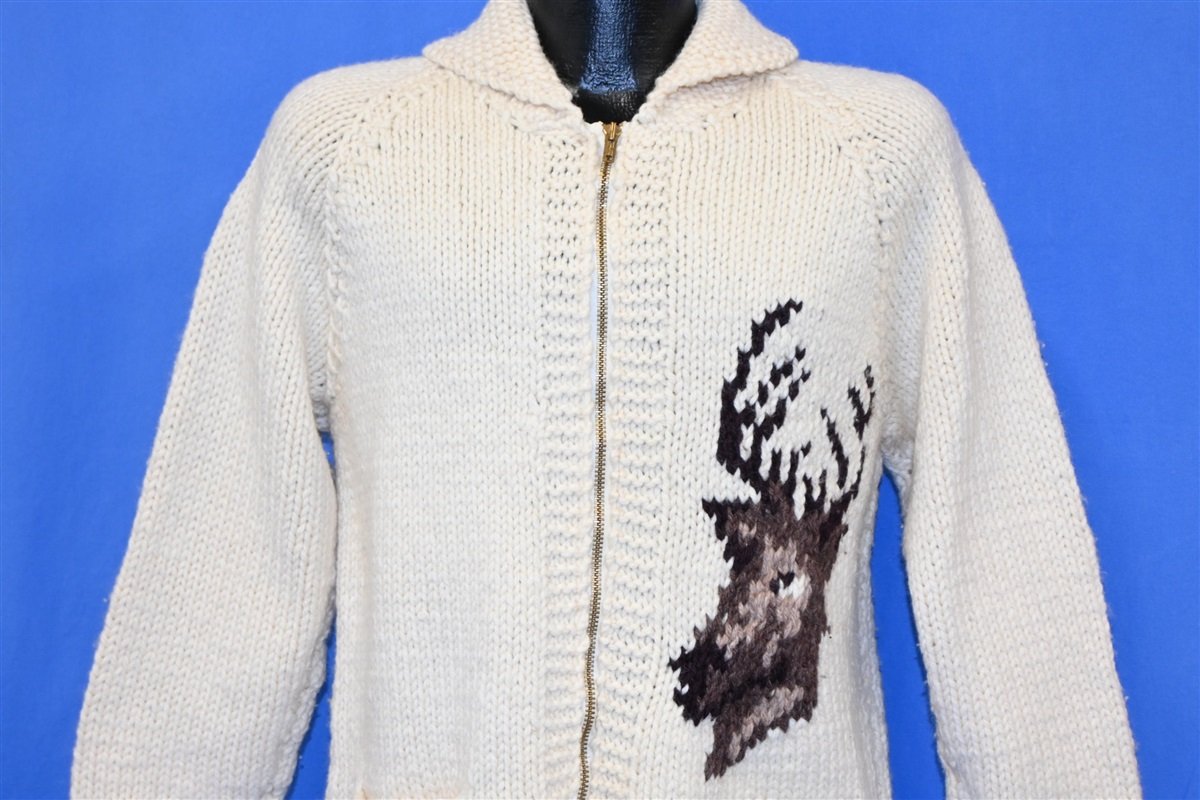60s Cowichan Shawl Neck Buck Deer Cardigan Sweater Medium – The 