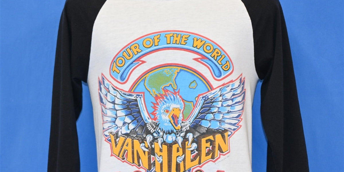 Vtg 1986 outlet David Lee Roth Raglan Jersey Style Concert T-Shirt White L/XL 80s Van Halen Classic Rock Glam Hair Metal