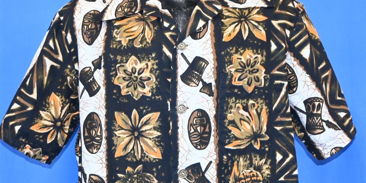 70s Ui-Maikai Tribal Tiki Metal Button Hawaiian Shirt Large – The