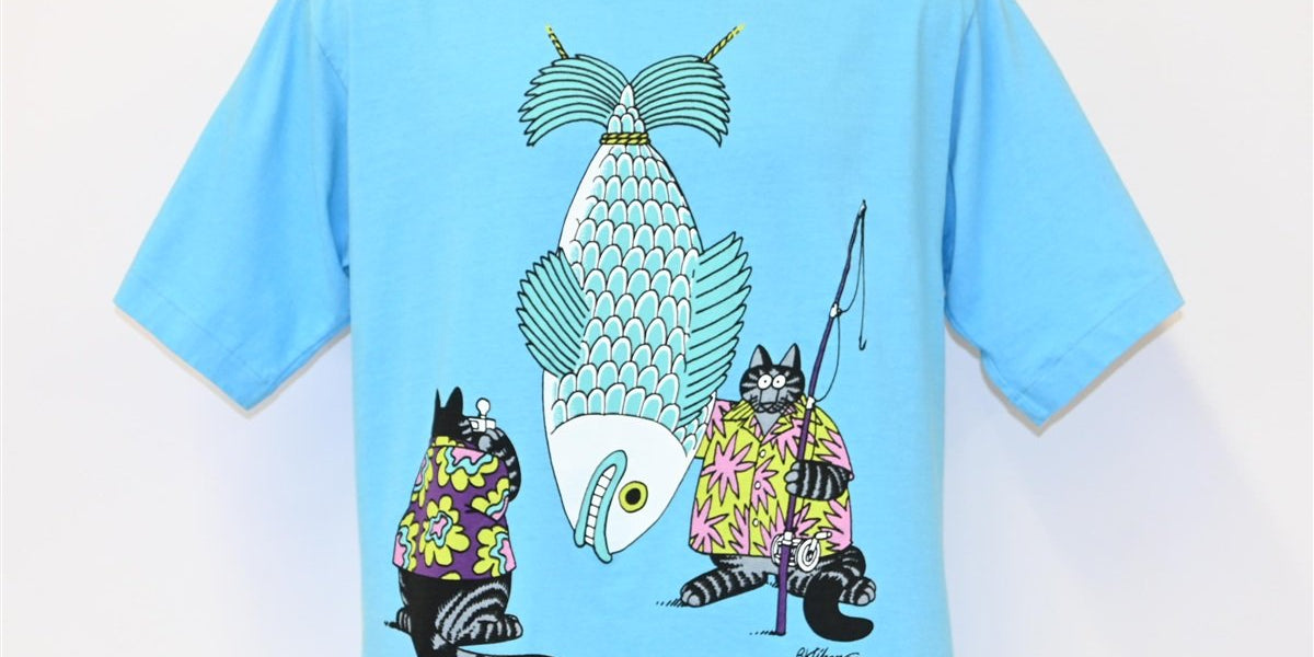 80s B Kliban Fat Cat Martha's Vineyard Fishing t-shirt Large – The