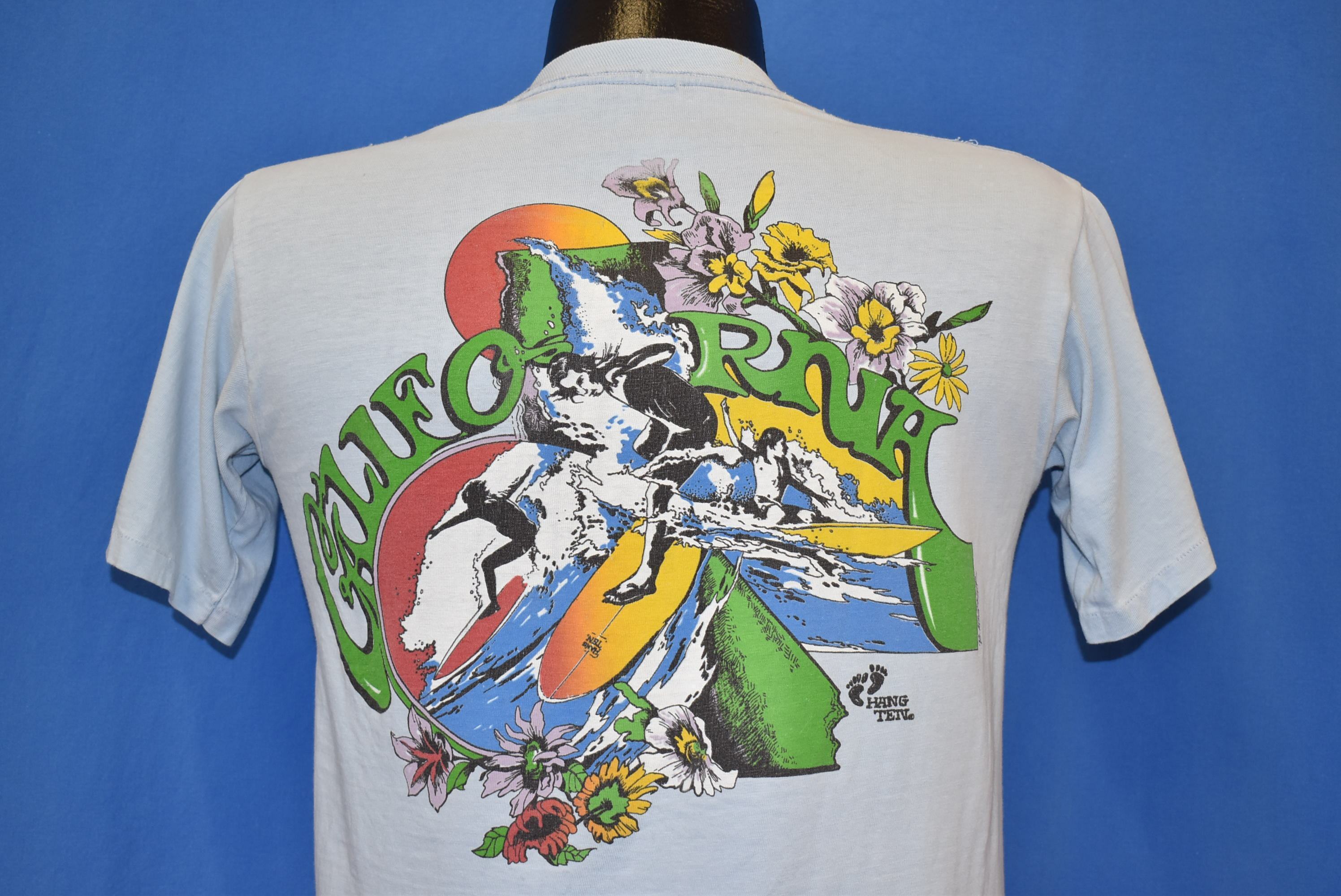 T-shirt Blu Con Stampa Grafica California Surf PIOMBO Da Uomo - Foto 5