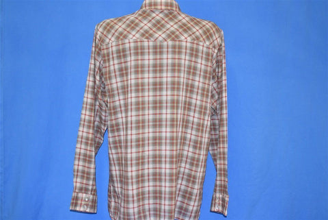 70s Levis Red Gray Plaid Western Pearl Snap Shirt Large