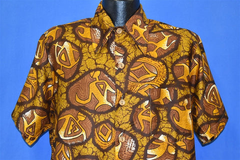 70s Brown Petroglyph JC Penney Hawaiian Shirt Large