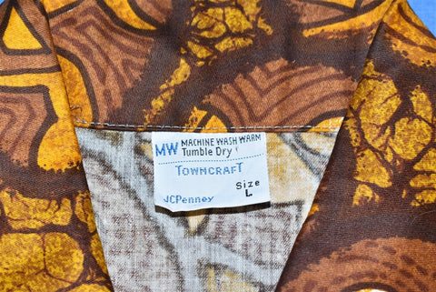 70s Brown Petroglyph JC Penney Hawaiian Shirt Large