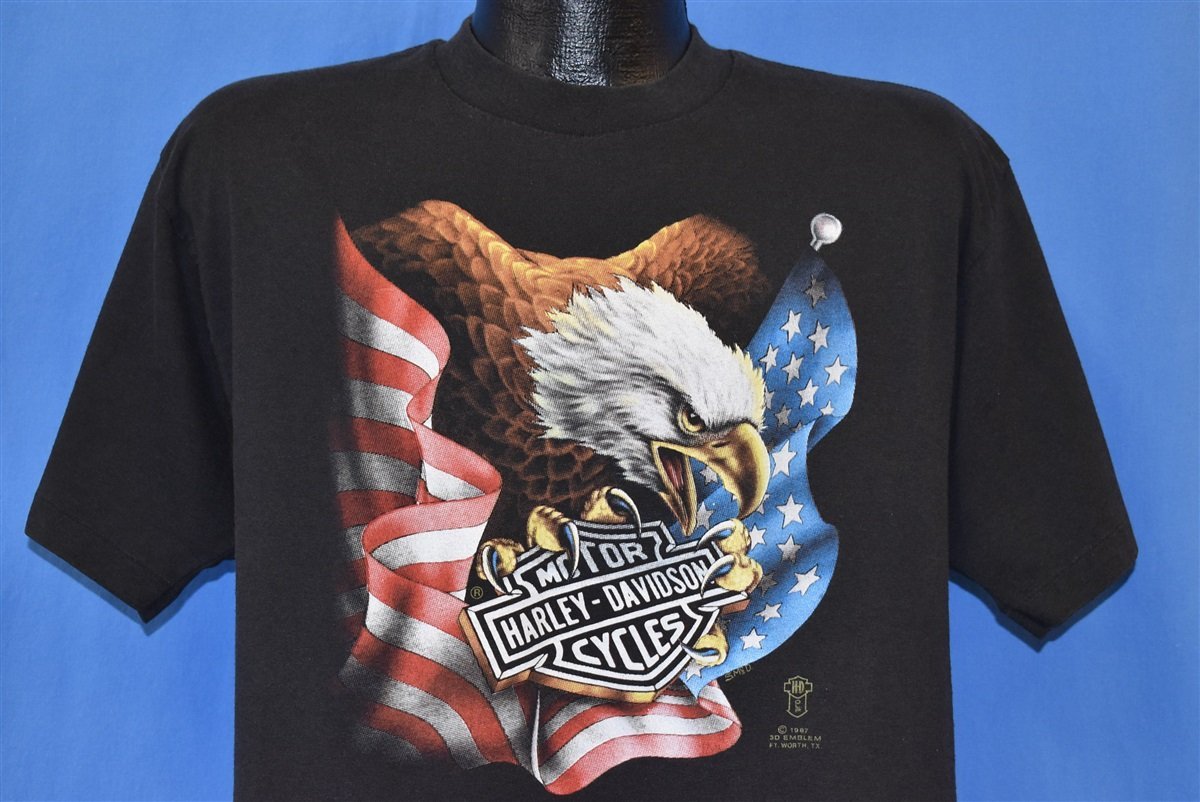 80s USA製 HARLEY-DAVIDSON 3D EMBLEM Tシャツ肩幅485cm