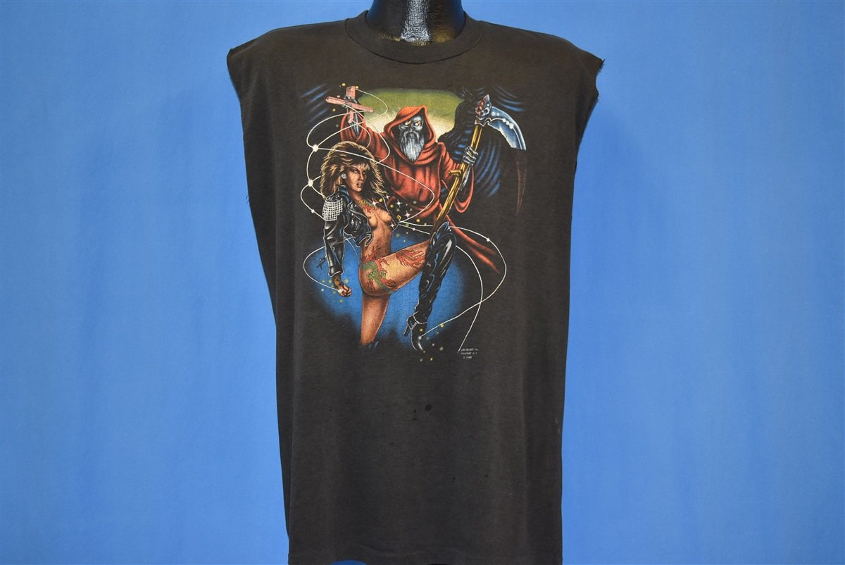 80s 3D Emblem Biker Reaper Pinup Cut t-shirt Extra Large – The
