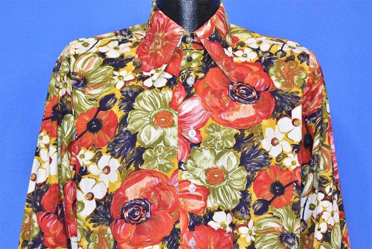 70s Career Club Floral Big Collar Shirt Medium - The Captains Vintage