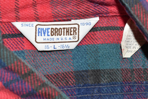 80s Five Brother Flannel Red Green Plaid Shirt Large