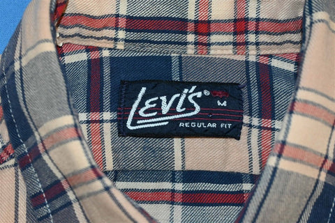 80s Levis Plaid Brown Blue Flannel Shirt Medium