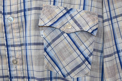 80s Levis Plaid Off White Blue Button Down Shirt Extra Large