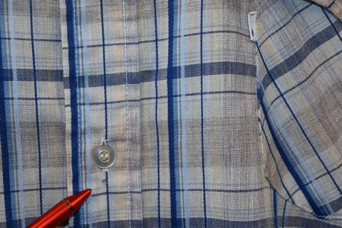 80s Levis Plaid Off White Blue Button Down Shirt Extra Large
