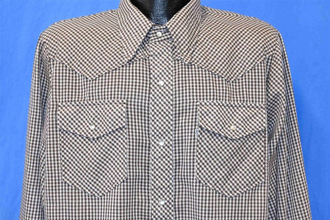 80s Levis Western Pearl Snap Brown Gingham Shirt Large