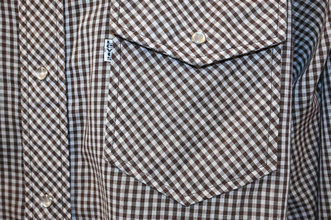80s Levis Western Pearl Snap Brown Gingham Shirt Large