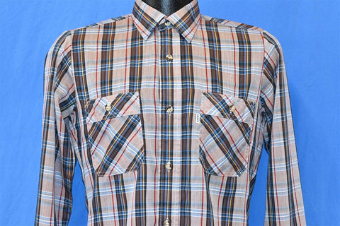 80s Levis Plaid Blue Pink Tapered Shirt Small