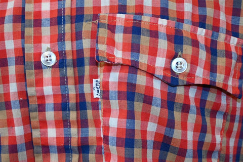 80s Levis Plaid Red White Blue Shirt Small