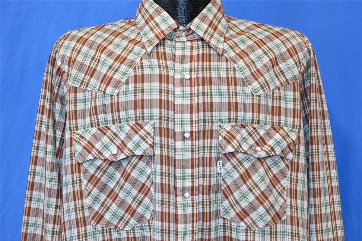 Vintage Sears 60s Western Wear Cowboy Plaid Pearl Snap Long Sleeve