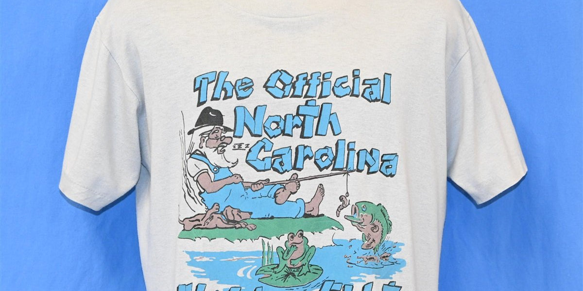 80s Official North Carolina Fishing Shirt Funny t-shirt Large