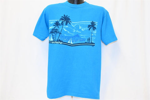 80s Hawaii Palm Trees Ocean Sailboats Souvenir t-shirt Large