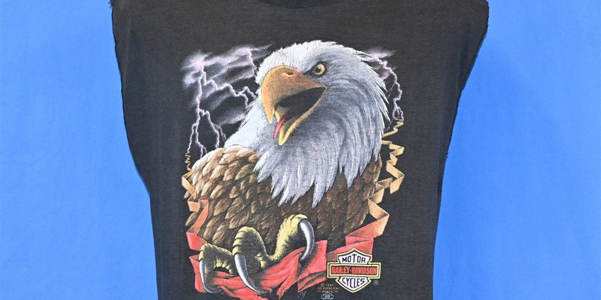 80s Harley Davidson 3D Emblem Bald Eagle Muscle t-shirt Large 