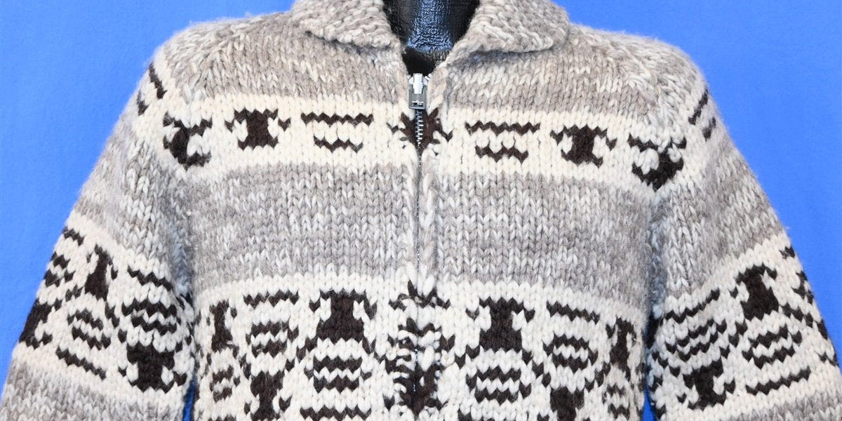 90s Cowichan Geometric Handmade Shawl Neck Sweater Small