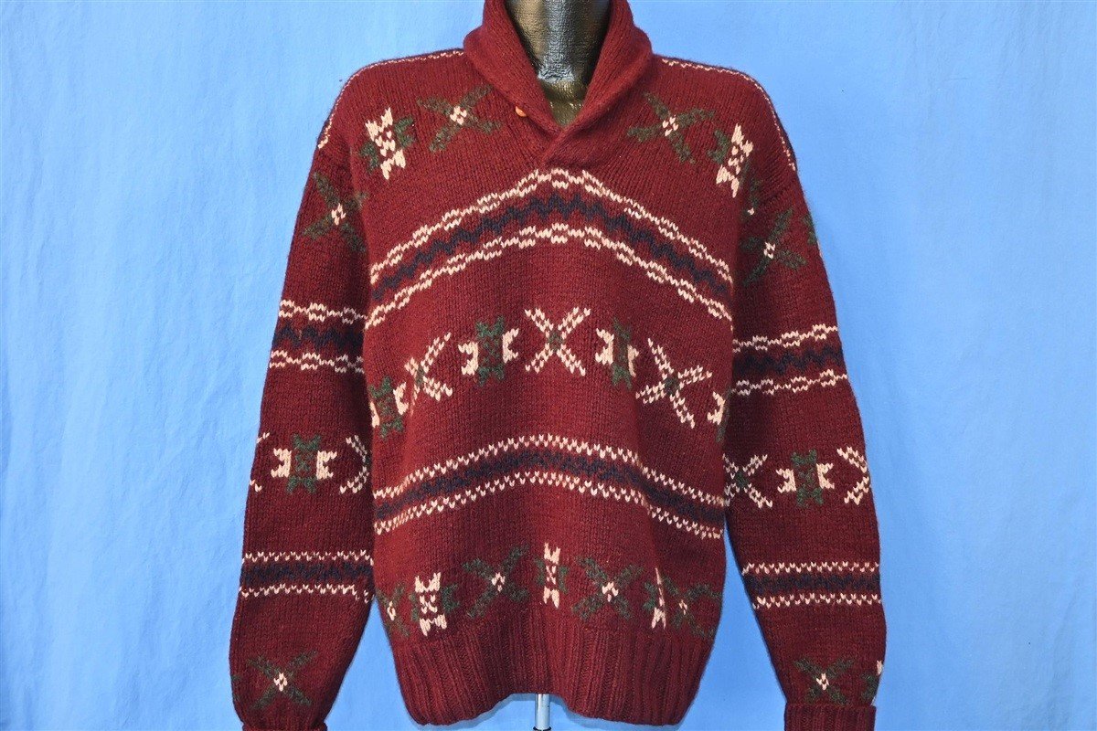 90s Polo Ralph Lauren Geometric Shawl Neck Sweater Medium - The
