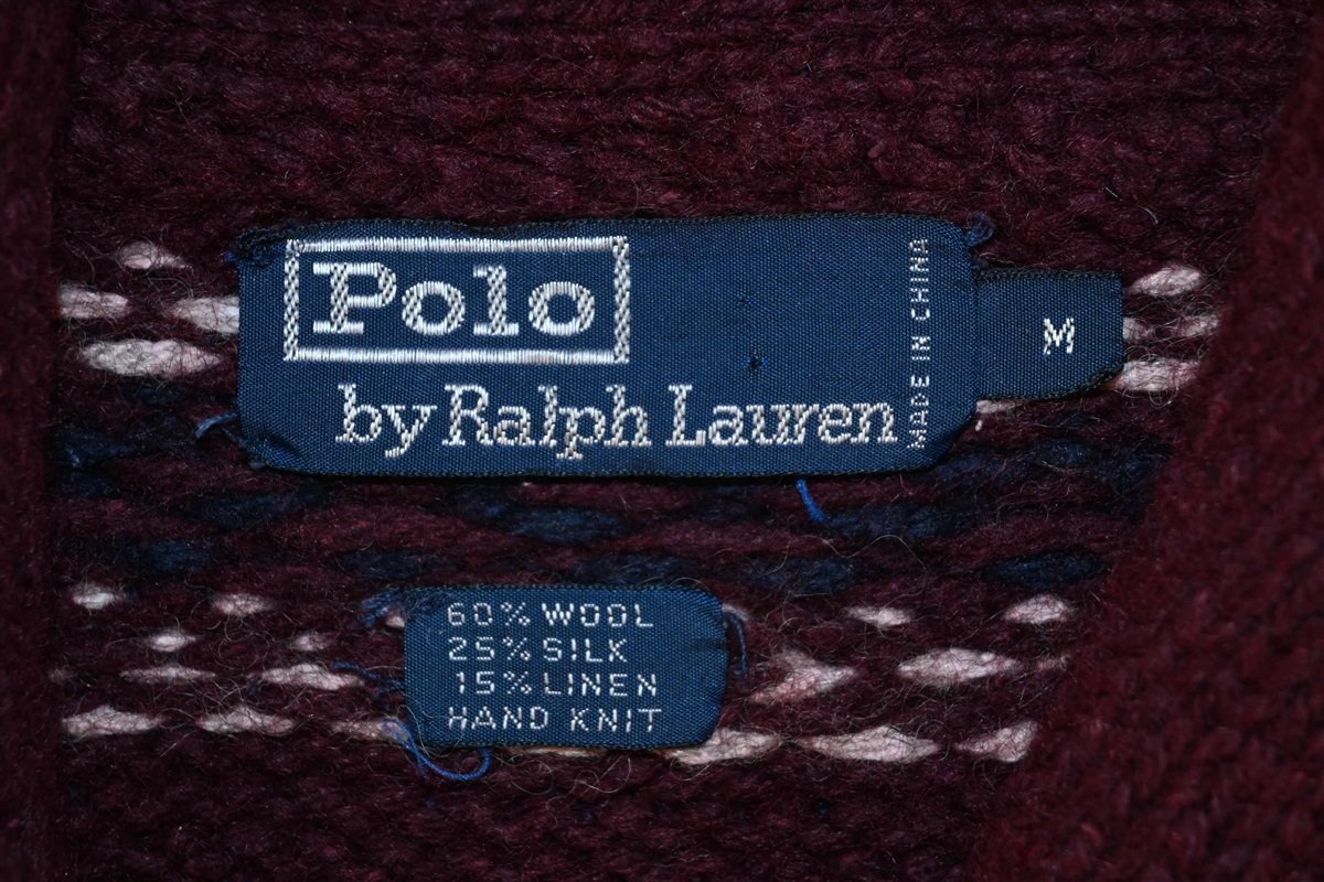 90s Polo Ralph Lauren Geometric Shawl Neck Sweater Medium - The