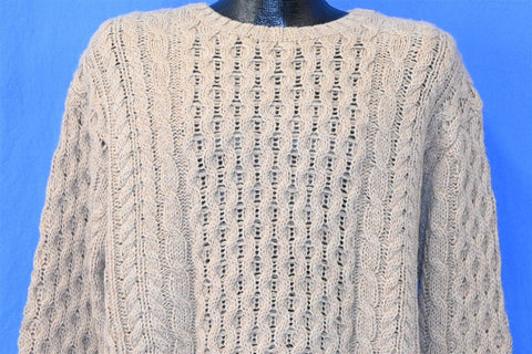 60s Irish Aran Cable Knit Beige Wool Sweater XXL