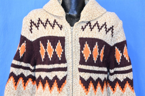 60s Cowichan Geometric Zip Up Heavy Wool Sweater Small