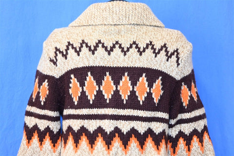 60s Cowichan Geometric Zip Up Heavy Wool Sweater Small