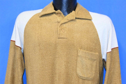 70s Wrangler Terry Cloth Long Sleeve Polo Shirt Medium