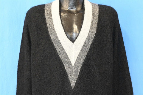 50s Deep V Black Mohair Pullover Sweater Large