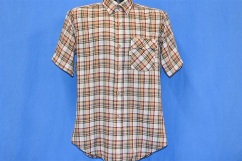 80s Levis Plaid Short Sleeve Brown Button Down Shirt Medium
