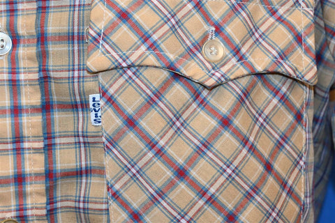 80s Levis Tapered Brown Plaid Button Down Shirt Medium