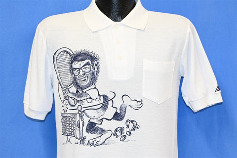 70s Tennis Player Jekyll Hyde Caricature Polo Shirt Medium