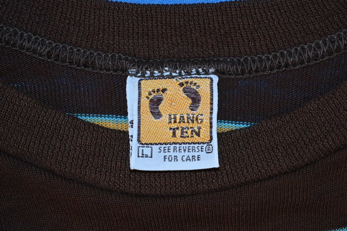 70s Hang Ten Embroidered Logo Brown Striped t-shirt Large - The