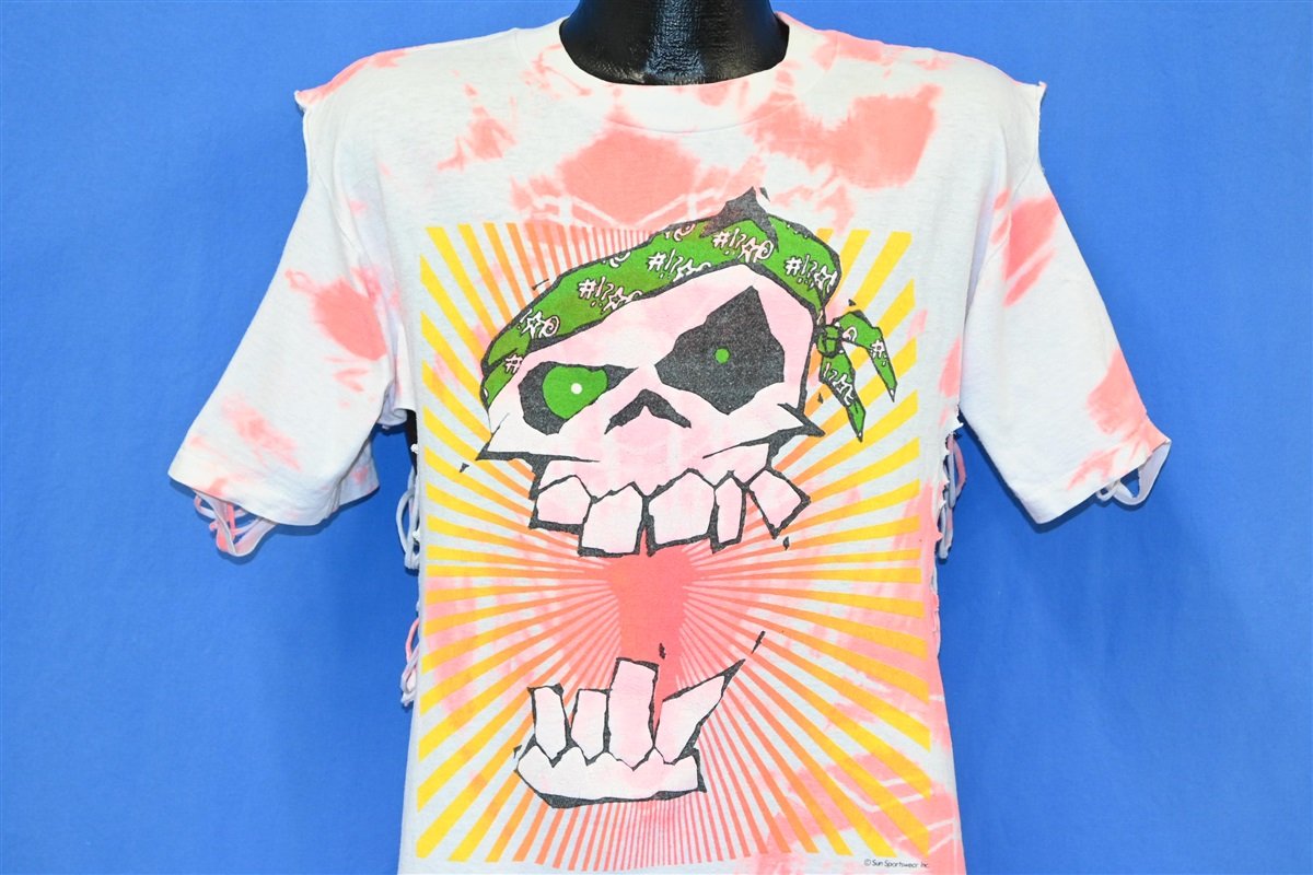 90s Skull Tie Dye Cut Up White Puffy Paint t-shirt Large - The Captains  Vintage
