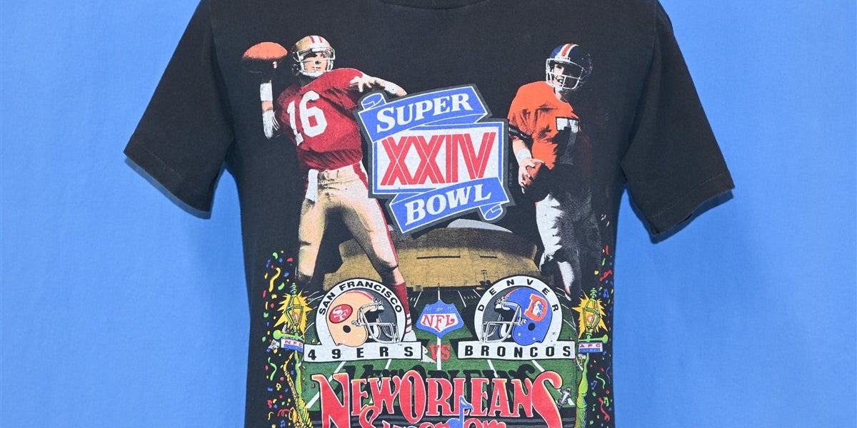 90s 49ers Broncos Super Bowl XXIV Montana Elway t shirt Medium