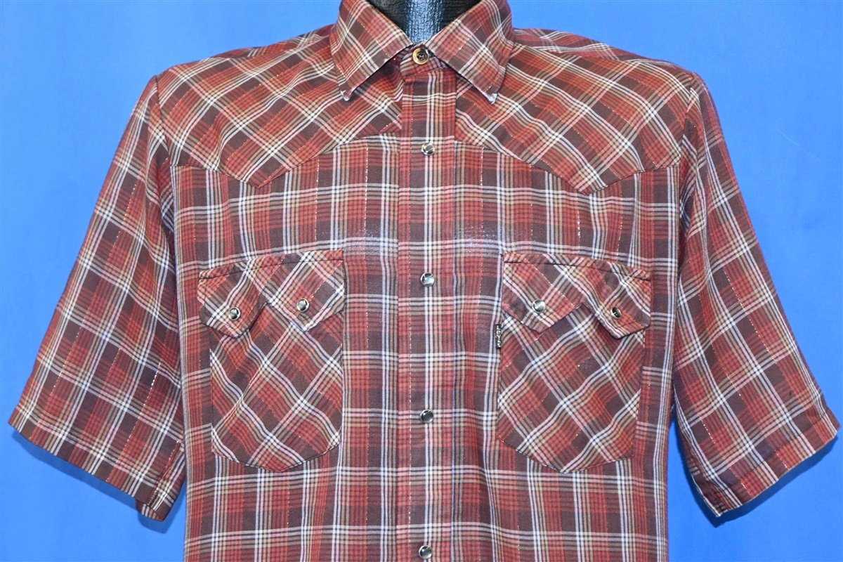 80s Levi's Brown Plaid Pearl Snap Tapered Western Shirt Medium - The  Captains Vintage