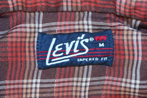 80s Levi's Brown Plaid Pearl Snap Tapered Western Shirt Medium