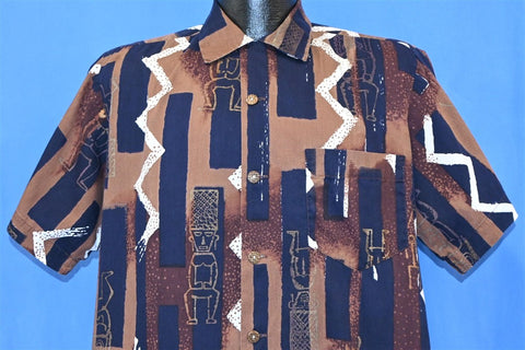 50s Shaheens Loop Collar Petroglyph Hawaiian Shirt Medium