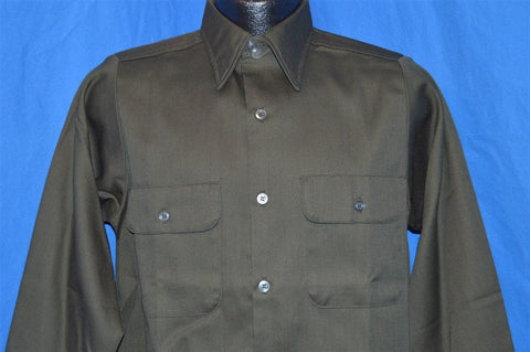 70s Olive Green Button Down Deadstock Work Shirt Small